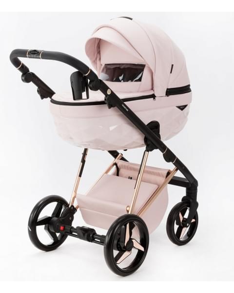 Детская коляска Adamex Quantum Superstar Deluxe 2 в 1 Q-STAR134-K (СВ.РОЗОВ.КОЖА+РОЗОВ.ДНО+РОЗОВ.ЗОЛОТО РАМА)