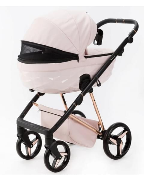 Детская коляска Adamex Quantum Superstar Deluxe 2 в 1 Q-STAR134-K (СВ.РОЗОВ.КОЖА+РОЗОВ.ДНО+РОЗОВ.ЗОЛОТО РАМА)