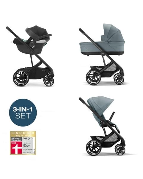 Детская коляска Cybex Balios S Lux BLK Aton B2 i-Size 3 в 1 Sky Blue с дождевиком/Volcano Black