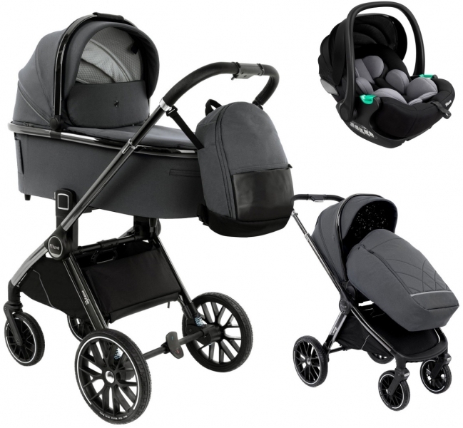 Детская коляска Pituso Mayla Lux 3 в 1 с автокреслом Baesa Dark Grey