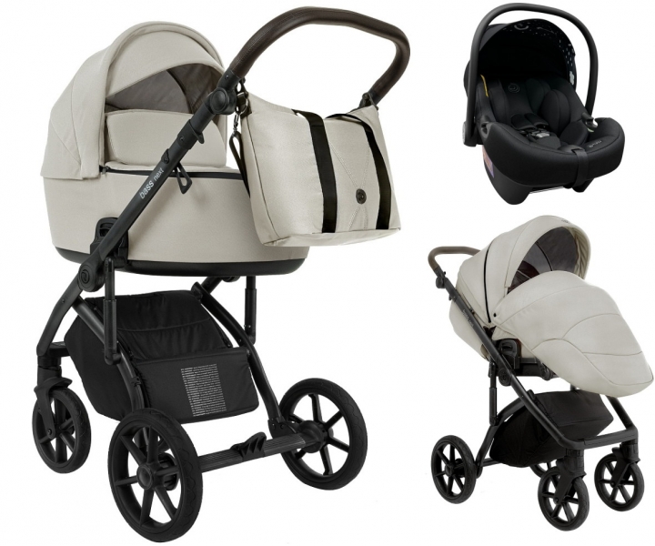 Детская коляска Roan Bass Next 2.0 3 в 1 с автокреслом Tutis Elo Lux EduSky Black BSN/45/2 Marzipan/Black/руч.Cappuccino(2 места)