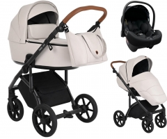Детская коляска Roan Bass Next Кожа 3 в 1 с автокреслом Tutis Elo Lux EduSky Black RN084/1 Island Stone /Black