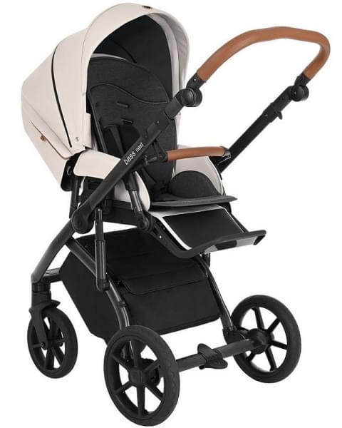 Детская коляска Roan Bass Next Кожа 3 в 1 с автокреслом Tutis Elo Lux EduSky Black RN084/1 Island Stone /Black