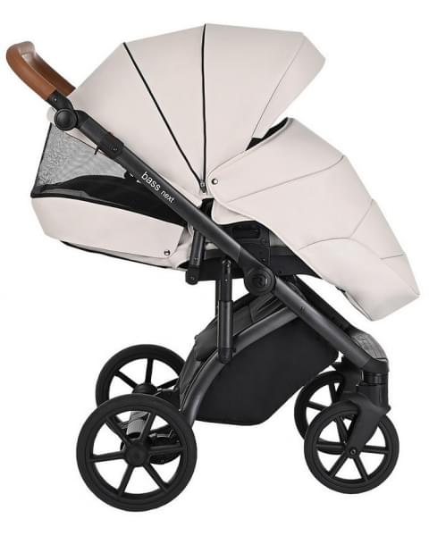 Детская коляска Roan Bass Next Кожа 3 в 1 с автокреслом Tutis Elo Lux EduSky Black RN084/1 Island Stone /Black
