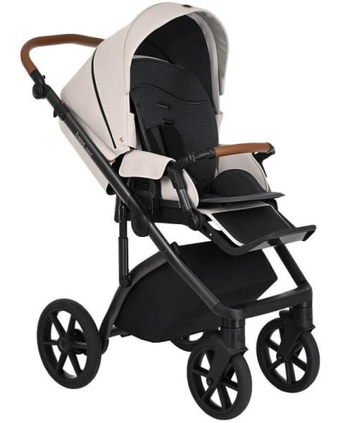 Детская коляска Roan Bass Next Кожа 3 в 1 с автокреслом Tutis Elo Lux EduSky Black RN084/1 Island Stone /Black