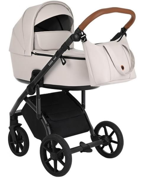 Детская коляска Roan Bass Next Кожа 3 в 1 с автокреслом Tutis Elo Lux EduSky Black RN084/1 Island Stone /Black
