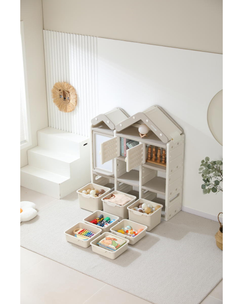 Стеллаж для игрушек UNIX Kids House 7 ящиков, 2 полки с дверцей Grey