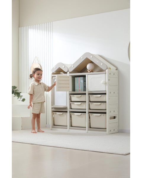 Стеллаж для игрушек UNIX Kids House 7 ящиков, 2 полки с дверцей Grey