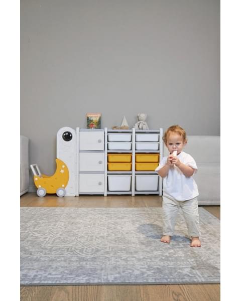Стеллаж для игрушек UNIX Kids Moon 13 (3 полки + 10 ящиков) желтый/белый