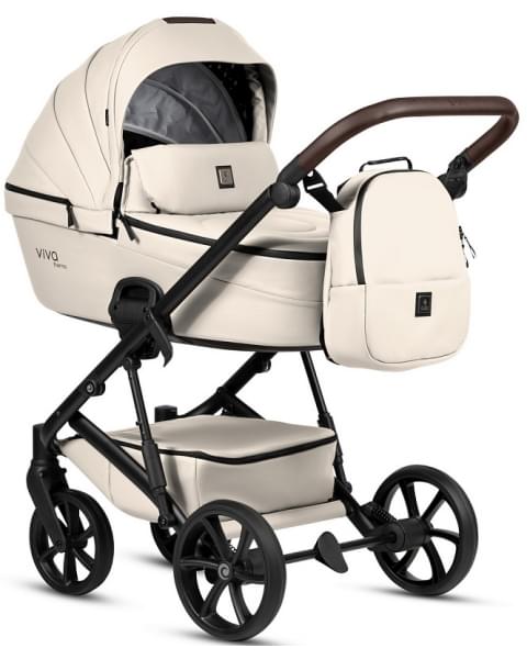 Детская коляска Tutis Viva 6 Plus Leather 3 в 1 с автокреслом Elo Lux EduSky Black 1612086 Vanilla