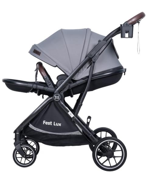 Детская прогулочная коляска Farfello Fest Lux Серый/Grey FL-3 черная рама
