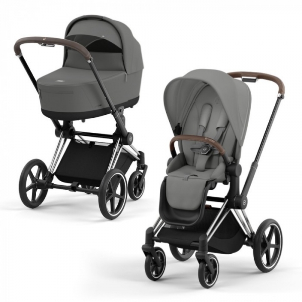 Коляска 2 в 1 Cybex Priam IV Platinum Collection шасси Chrome Brown, Mirage Grey (Серый)