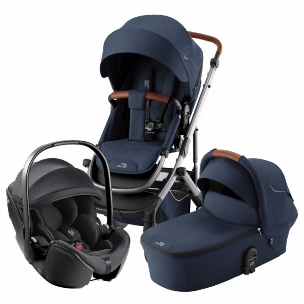 Коляска 3 в 1 Britax Roemer Smile 5Z, Night Blue (Синий) + Автокресло Britax Roemer Baby-Safe Pro Classic (0-13 кг), Deep Black (Черный)