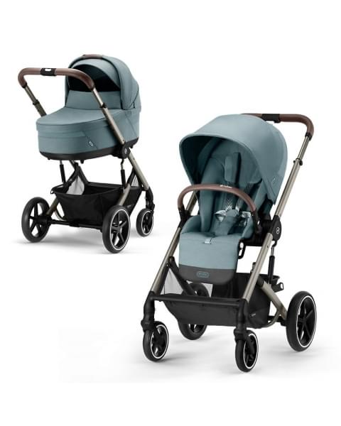 Коляска 3 в 1 Cybex Balios S Lux New 2023 шасси Taupe, Sky Blue (Голубой / шасси Серый / с дождевиком)