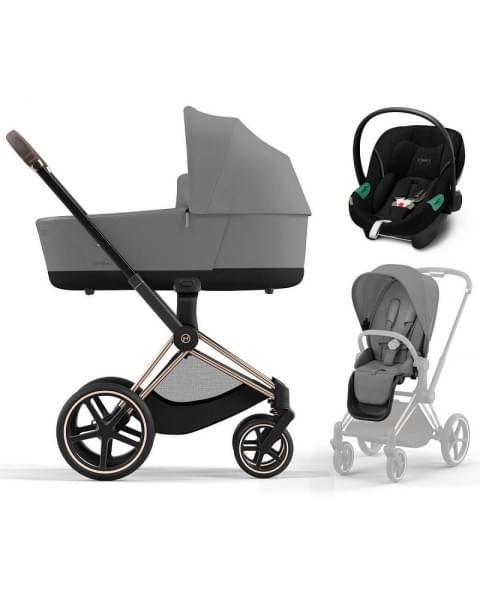 Коляска 3 в 1 Cybex Priam IV Rosegold и автокресло Aton S2 i-Size с базой Base One Mirage Grey/Moon Black