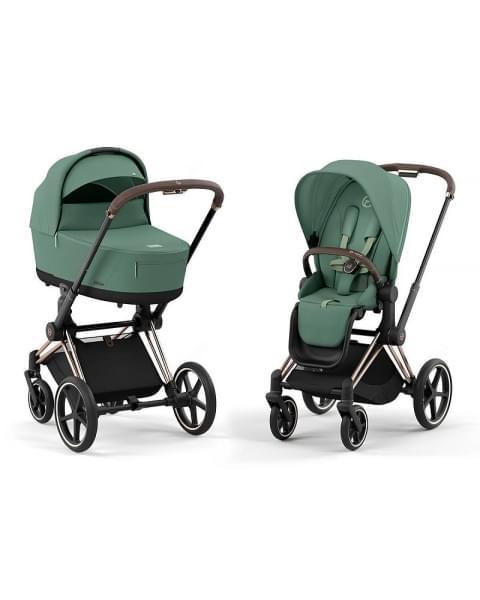 Коляска 3 в 1 Cybex Priam IV Rosegold и автокресло Cloud G i-Size Ocean Blue Plus Leaf Green