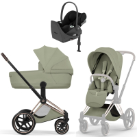 Коляска 4 в 1 Cybex Priam V Rosegold Style Sage Green + Cloud T Sepia Black Base T