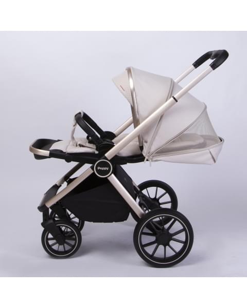Коляска детская Peppy Monaco 2 в 1 GP Beige (бежевый), рама беж, шлифованный алюминий