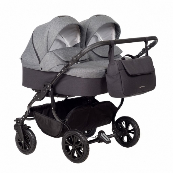 Коляска для двойни 2 в 1 Indigo Charlotte Sity Duo, Cs 04 (Черный + Темно-серый)