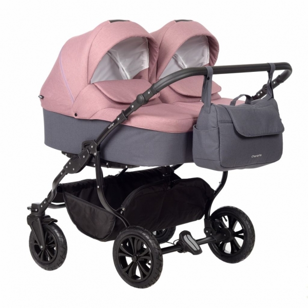 Коляска для двойни 2 в 1 Indigo Charlotte Sity Duo, Cs 07 (Темно-серый + Темно-розовый)