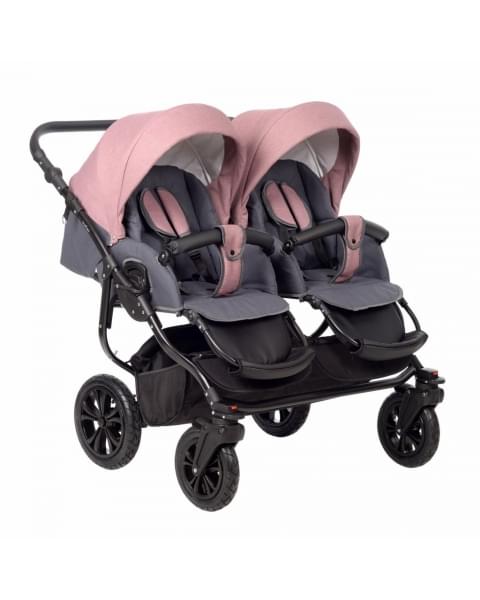Коляска для двойни 2 в 1 Indigo Charlotte Sity Duo, Cs 07 (Темно-серый + Темно-розовый)