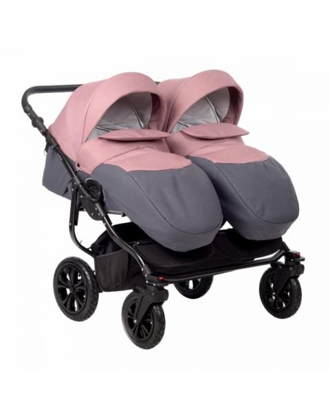 Коляска для двойни 2 в 1 Indigo Charlotte Sity Duo, Cs 07 (Темно-серый + Темно-розовый)