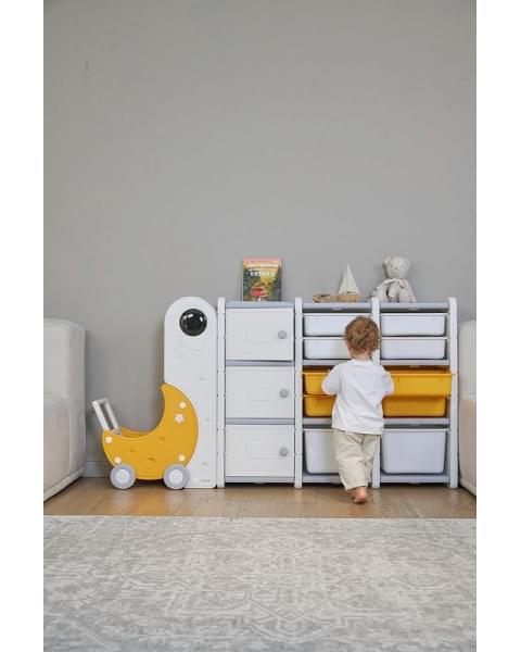 Стеллаж для игрушек UNIX Kids Moon 13 (3 полки + 10 ящиков) желтый/белый