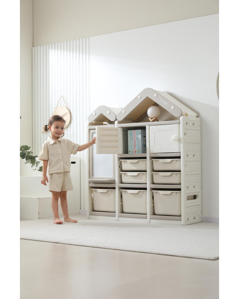 Стеллаж для игрушек UNIX Kids House 7 ящиков, 2 полки с дверцей Grey