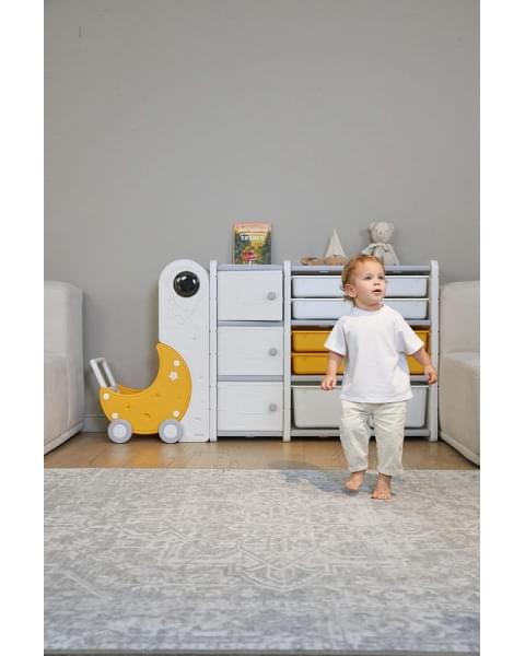Стеллаж для игрушек UNIX Kids Moon 13 (3 полки + 10 ящиков) желтый/белый
