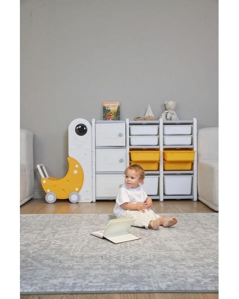 Стеллаж для игрушек UNIX Kids Moon 13 (3 полки + 10 ящиков) желтый/белый