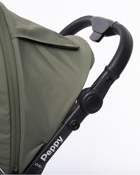 Прогулочная коляска Peppy Polo 2.0 Oliva Green черная рама сумка
