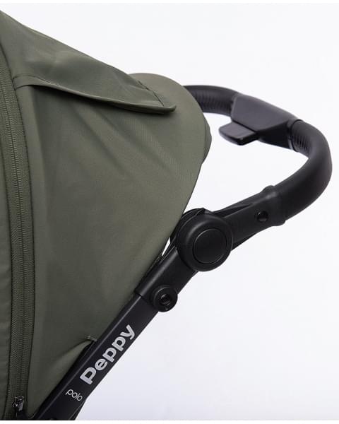 Прогулочная коляска Peppy Polo 2.0 Oliva Green черная рама сумка