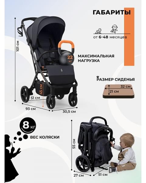 Прогулочная коляска Sweet Baby Aura Plus Basic SBL 427573 Grey