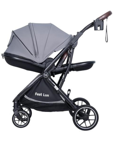 Детская прогулочная коляска Farfello Fest Lux Серый/Grey FL-3 черная рама
