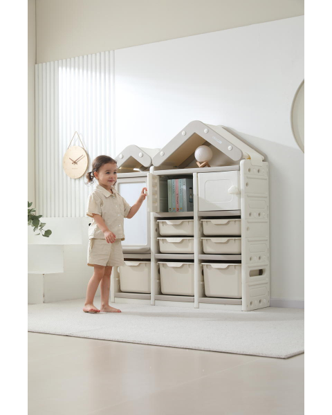 Стеллаж для игрушек UNIX Kids House 7 ящиков, 2 полки с дверцей Grey