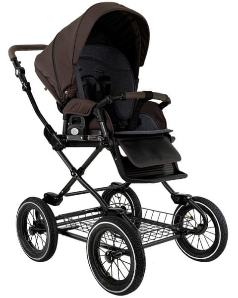 Детская коляска Roan Bass Next Classic 2.0 d12 3 в 1 с автокреслом Tutis Elo Lux EduSky Black BNC/83/2 Turkish Coffe/Black/руч.Cappuccino