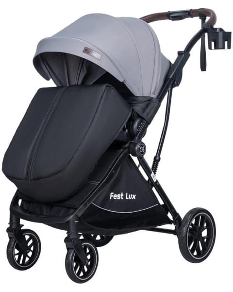 Детская прогулочная коляска Farfello Fest Lux Серый/Grey FL-3 черная рама