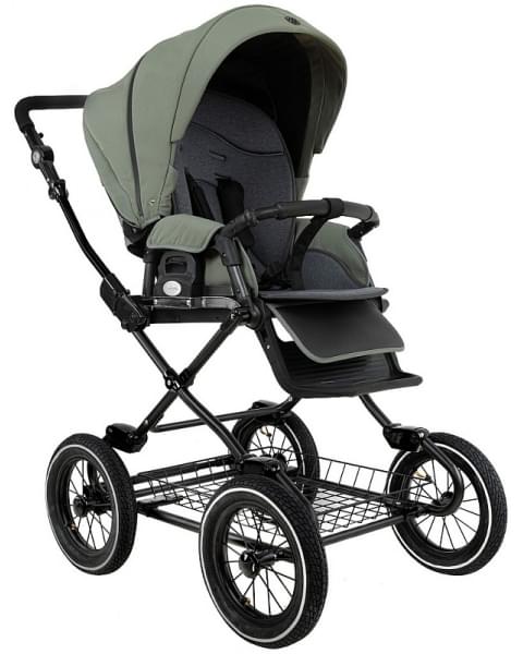 Детская коляска Roan Bass Next Classic 2.0 d12 3 в 1 с автокреслом Tutis Elo Lux EduSky Black BNC/82/2 Sage Green/Black/руч.Black