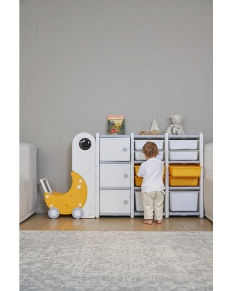 Стеллаж для игрушек UNIX Kids Moon 13 (3 полки + 10 ящиков) желтый/белый