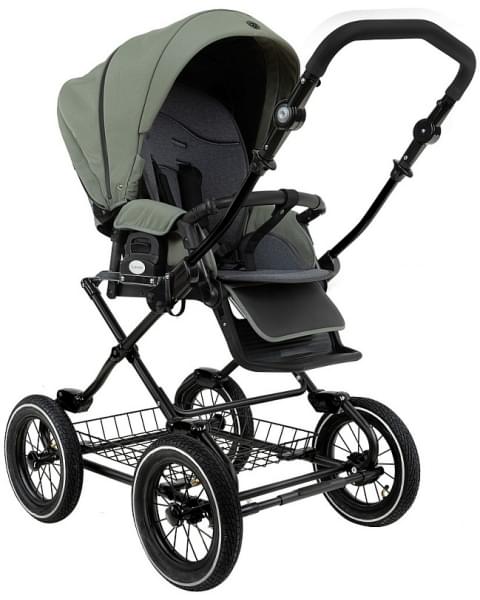 Детская коляска Roan Bass Next Classic 2.0 d12 3 в 1 с автокреслом Tutis Elo Lux EduSky Black BNC/82/2 Sage Green/Black/руч.Black