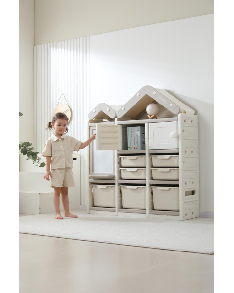 Стеллаж для игрушек UNIX Kids House 7 ящиков, 2 полки с дверцей Grey