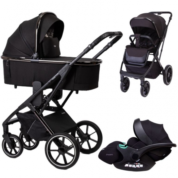 Коляска детская Peppy Tecla 3 в 1 Shadow Black Chrome Edition (Черный)