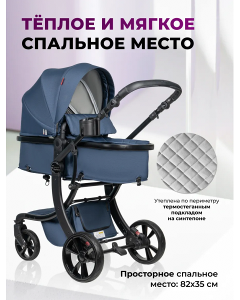 Коляска 2 в 1 трансформер Aimile Original New Black Темно-синий / Navy Blue NDB-2