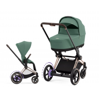Коляска с электроприводом 2 в 1 Cybex E-Priam IV шасси Rosegold, Leaf Green (Зеленый)