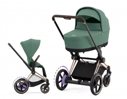 Коляска с электроприводом 2 в 1 Cybex E-Priam IV шасси Rosegold, Leaf Green (Зеленый)