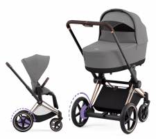 Коляска с электроприводом 2 в 1 Cybex E-Priam IV шасси Rosegold, Mirage Grey (Серый)