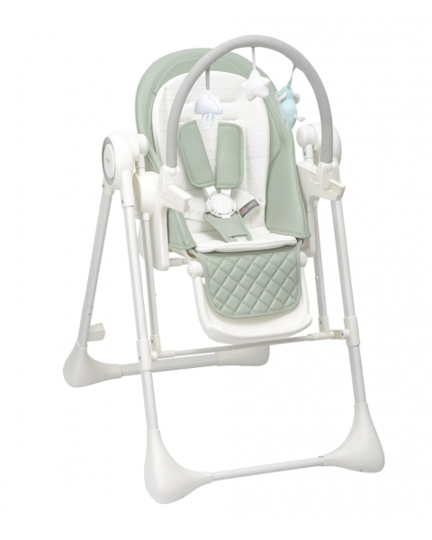 Стул для кормления INDIGO ROYAL с эл. сист. укач., с адап., п/у. (зеленый-серый)
