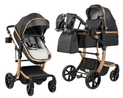 Коляска трансформер Farfello Aimile Adventurer экокожа черный золотой ADV-16