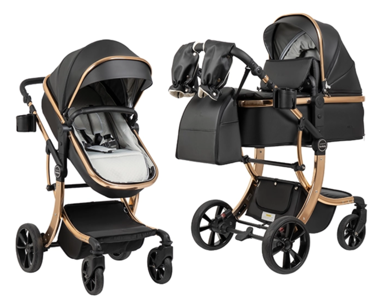 Коляска трансформер Farfello Aimile Adventurer экокожа черный золотой ADV-16