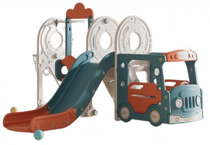 Игровой комплекс с горкой и качелями UNIX Kids Bus 171 см Red